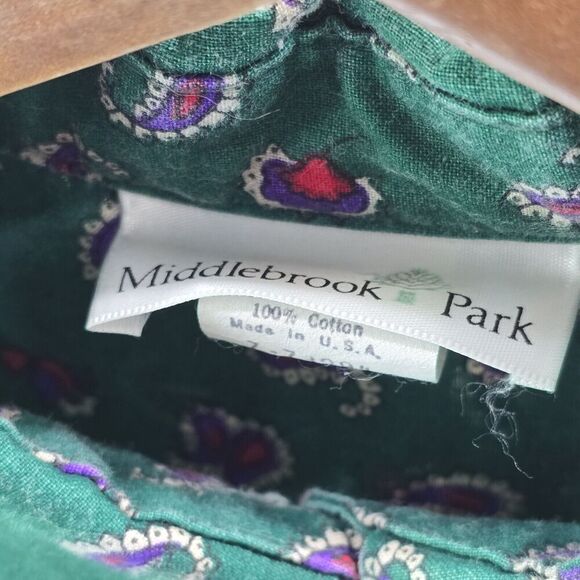 Vintage Shirt Womens XL Green Button Up Paisley Pink Long Sleeve 90s Emerald - Picture 3 of 11